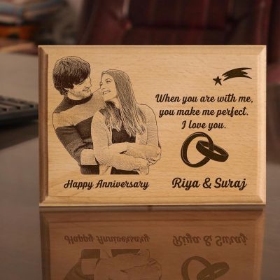 Customised Wooden Photo Frame with Engraved Photo & Message